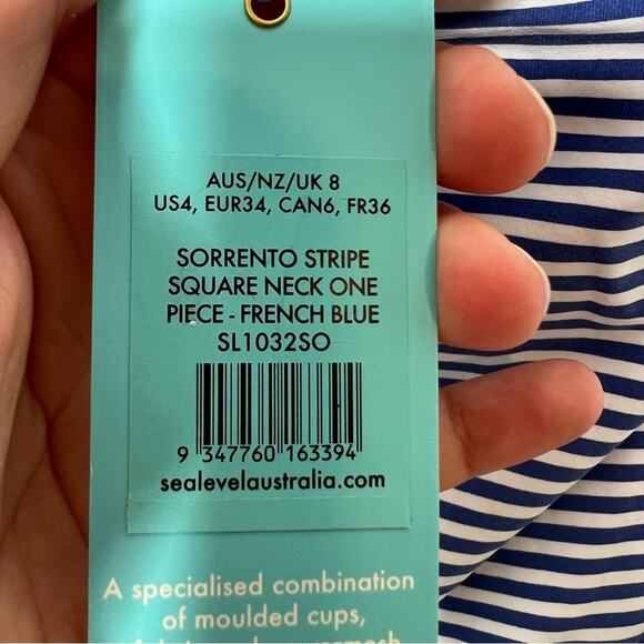 New Sea Level Australia Blue White Stripe Square Neck Swimsuit Women's Size 4 - Picture 5 of 6